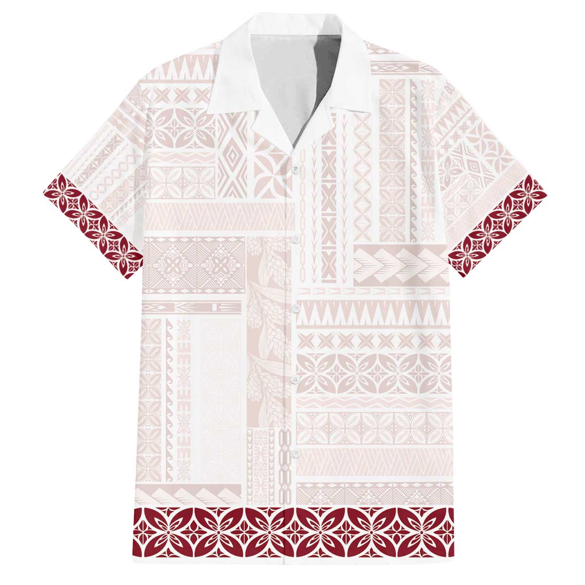 Samoa Siapo Red Trimmed Family Matching Off The Shoulder Long Sleeve Dress and Hawaiian Shirt Samoa White Sunday - Polynesian Pride