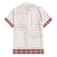 Samoa Siapo Red Trimmed Family Matching Off The Shoulder Long Sleeve Dress and Hawaiian Shirt Samoa White Sunday - Polynesian Pride