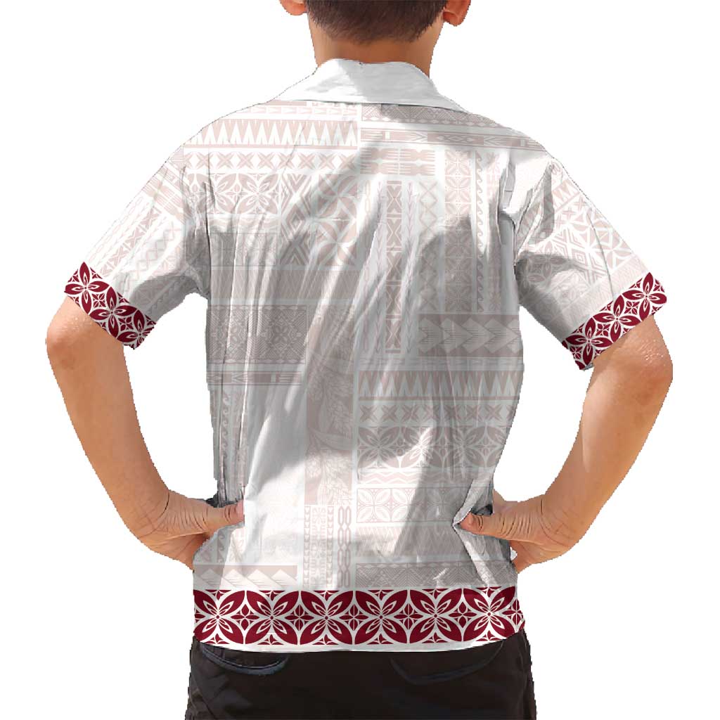 Samoa Siapo Red Trimmed Family Matching Off Shoulder Short Dress and Hawaiian Shirt Samoa White Sunday - Polynesian Pride