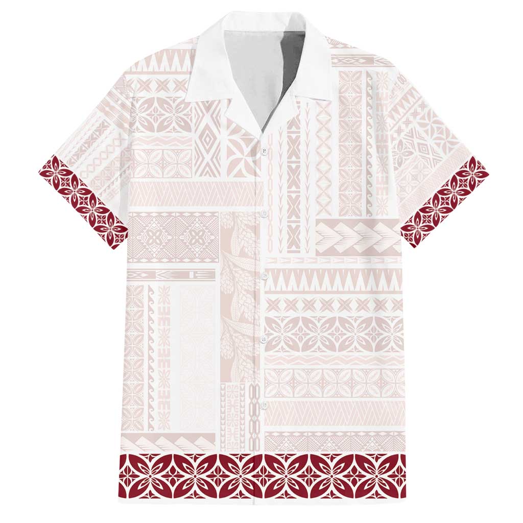 Samoa Siapo Red Trimmed Family Matching Puletasi and Hawaiian Shirt Samoa White Sunday - Polynesian Pride