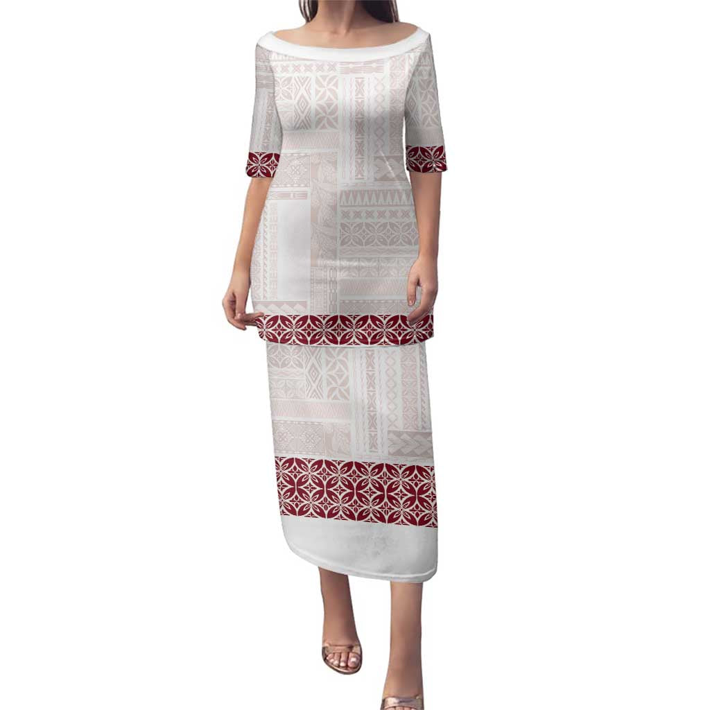 Samoa Siapo Red Trimmed Family Matching Puletasi and Hawaiian Shirt Samoa White Sunday - Polynesian Pride