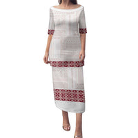 Samoa Siapo Red Trimmed Family Matching Puletasi and Hawaiian Shirt Samoa White Sunday - Polynesian Pride