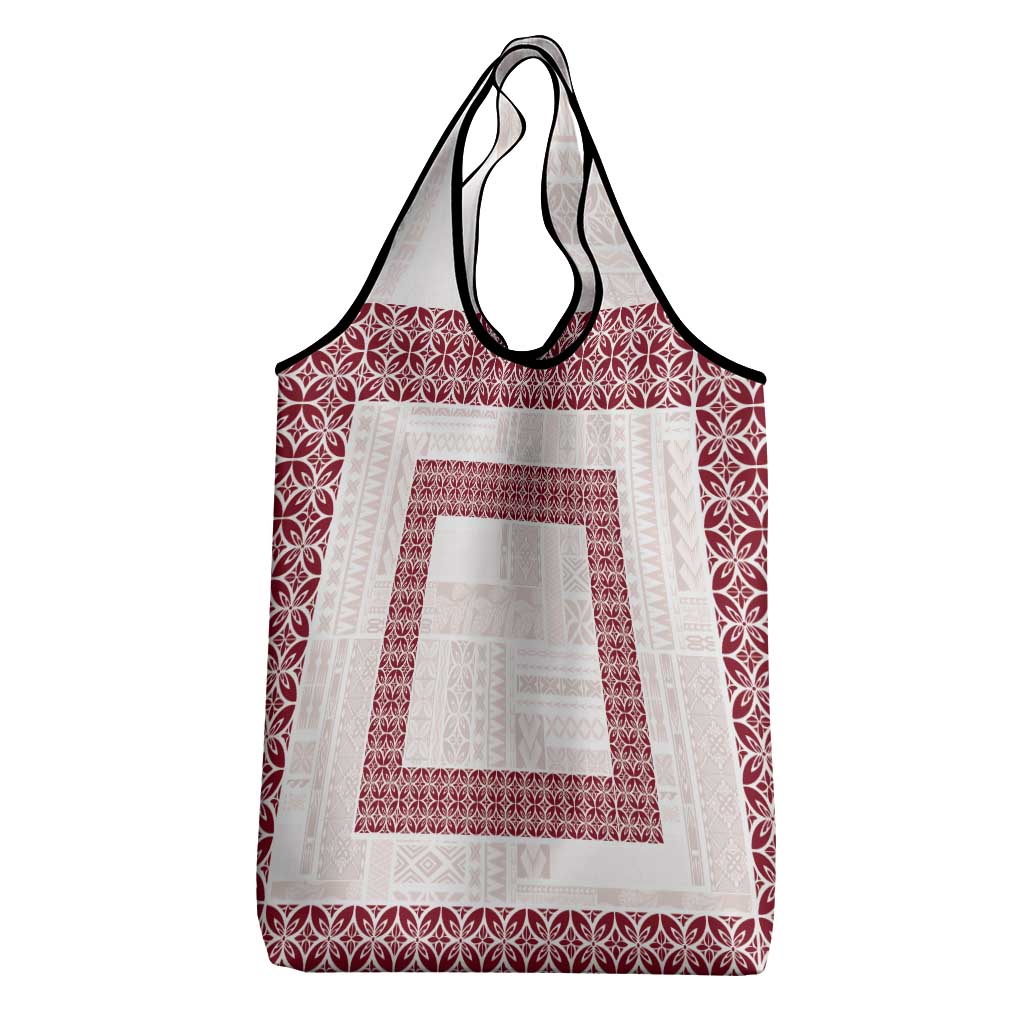Samoa Siapo Red Trimmed Grocery Bag Samoa White Sunday - Polynesian Pride