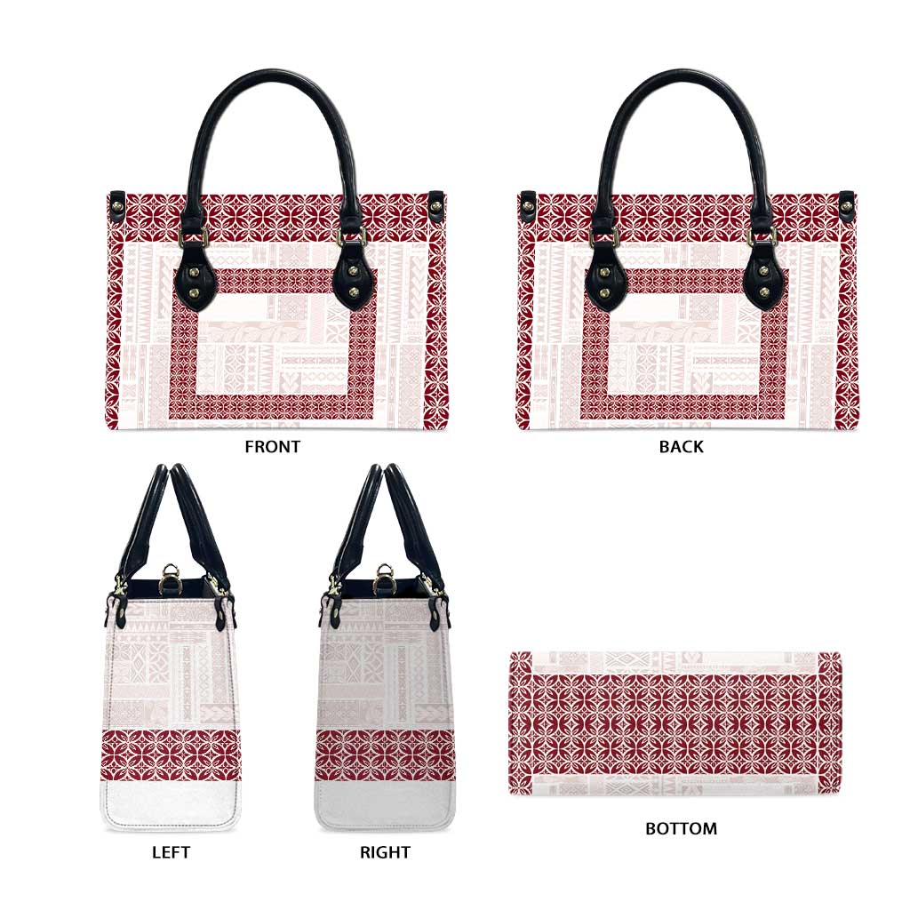 Samoa Siapo Red Trimmed Leather Bag Samoa White Sunday - Polynesian Pride