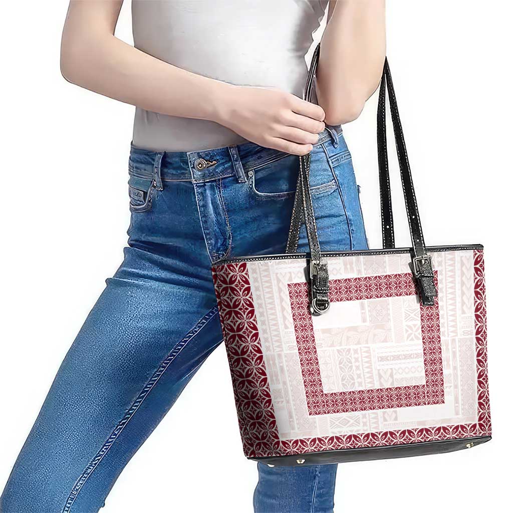 Samoa Siapo Red Trimmed Leather Tote Bag Samoa White Sunday - Polynesian Pride
