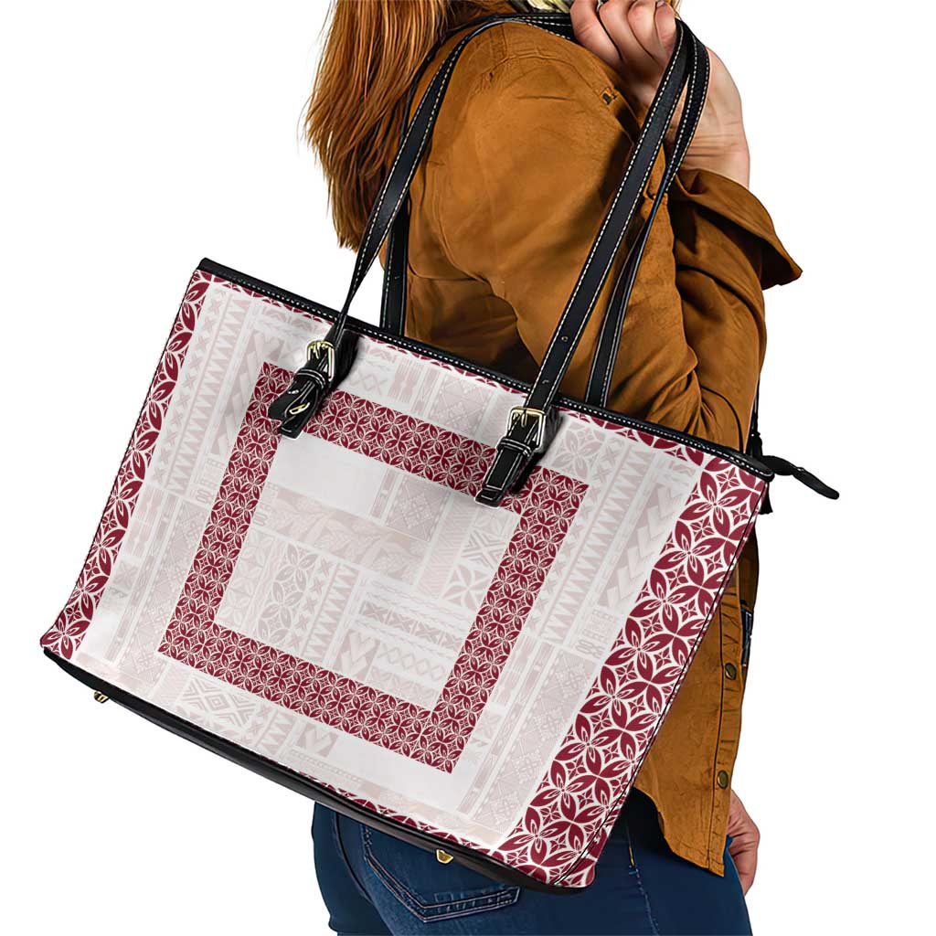 Samoa Siapo Red Trimmed Leather Tote Bag Samoa White Sunday - Polynesian Pride
