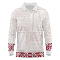 Samoa Siapo Red Trimmed Long Sleeve Polo Shirt Samoa White Sunday - Polynesian Pride