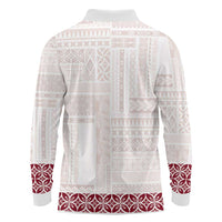 Samoa Siapo Red Trimmed Long Sleeve Polo Shirt Samoa White Sunday - Polynesian Pride