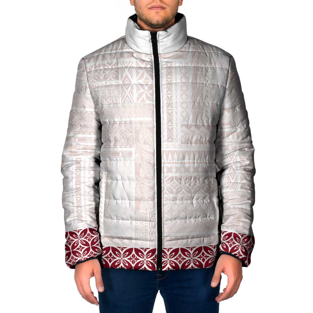 Samoa Siapo Red Trimmed Padded Jacket Samoa White Sunday - Polynesian Pride