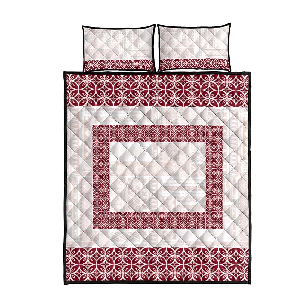 Samoa Siapo Red Trimmed Quilt Bed Set Samoa White Sunday - Polynesian Pride