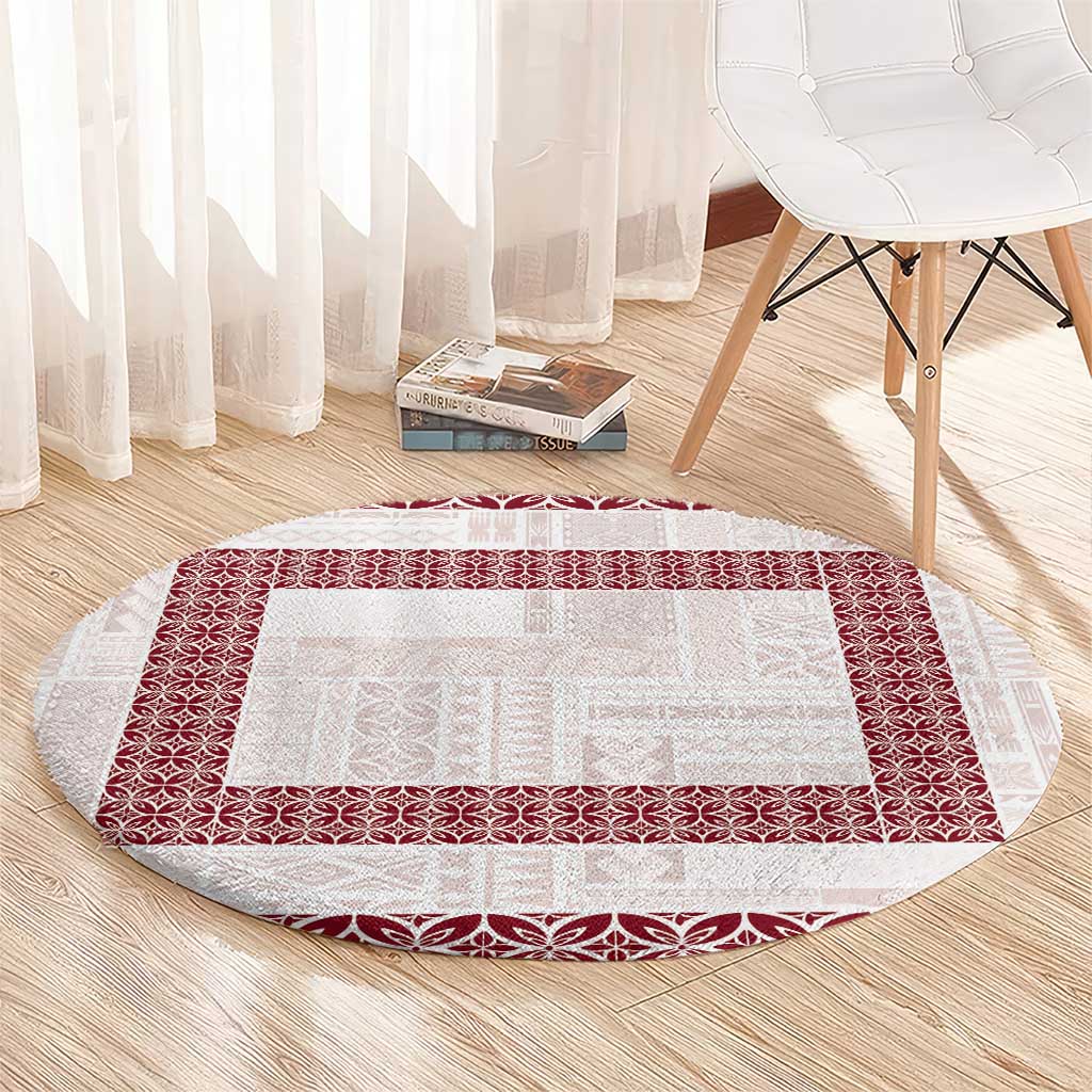 Samoa Siapo Red Trimmed Round Carpet Samoa White Sunday - Polynesian Pride