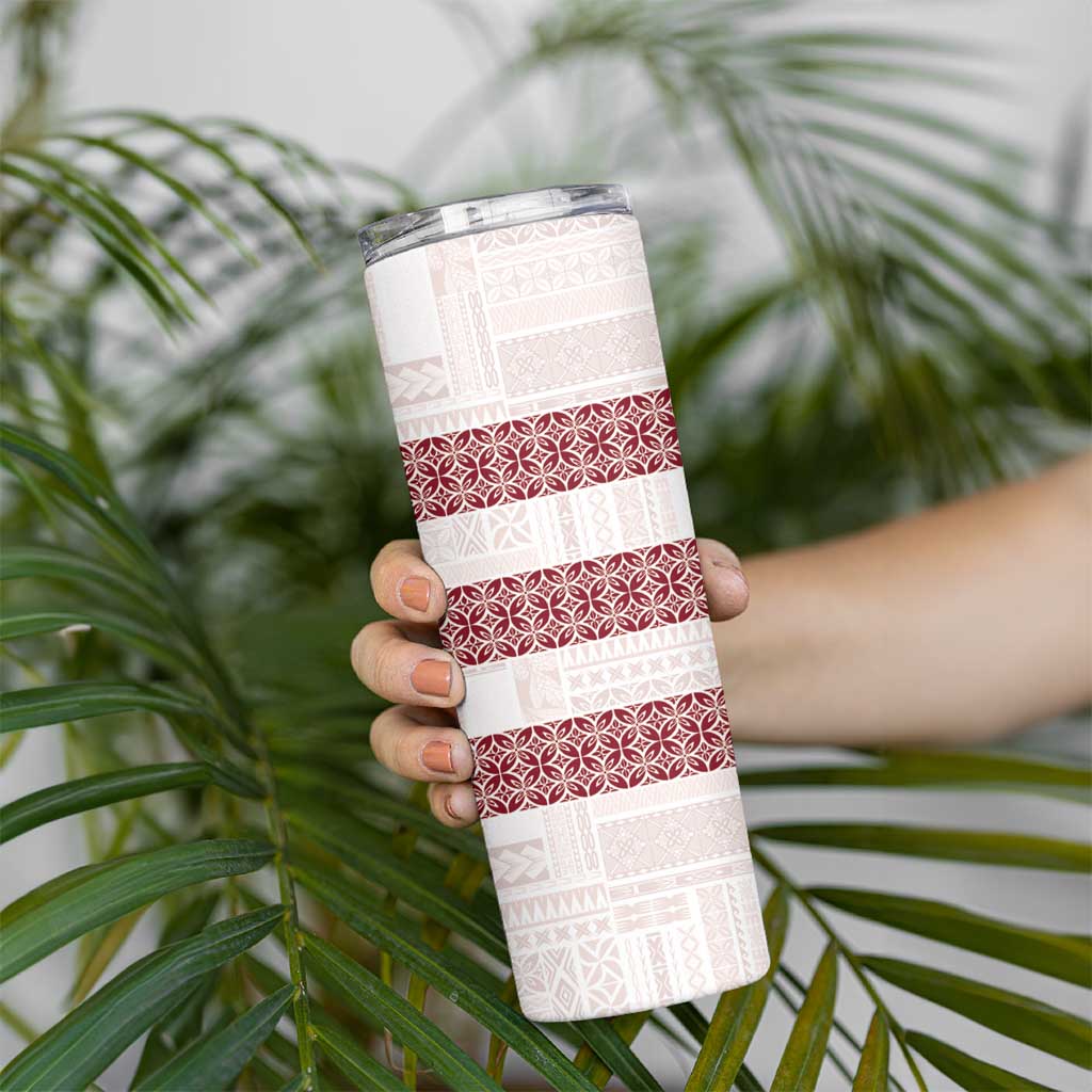 Samoa Siapo Red Trimmed Skinny Tumbler Samoa White Sunday - Polynesian Pride