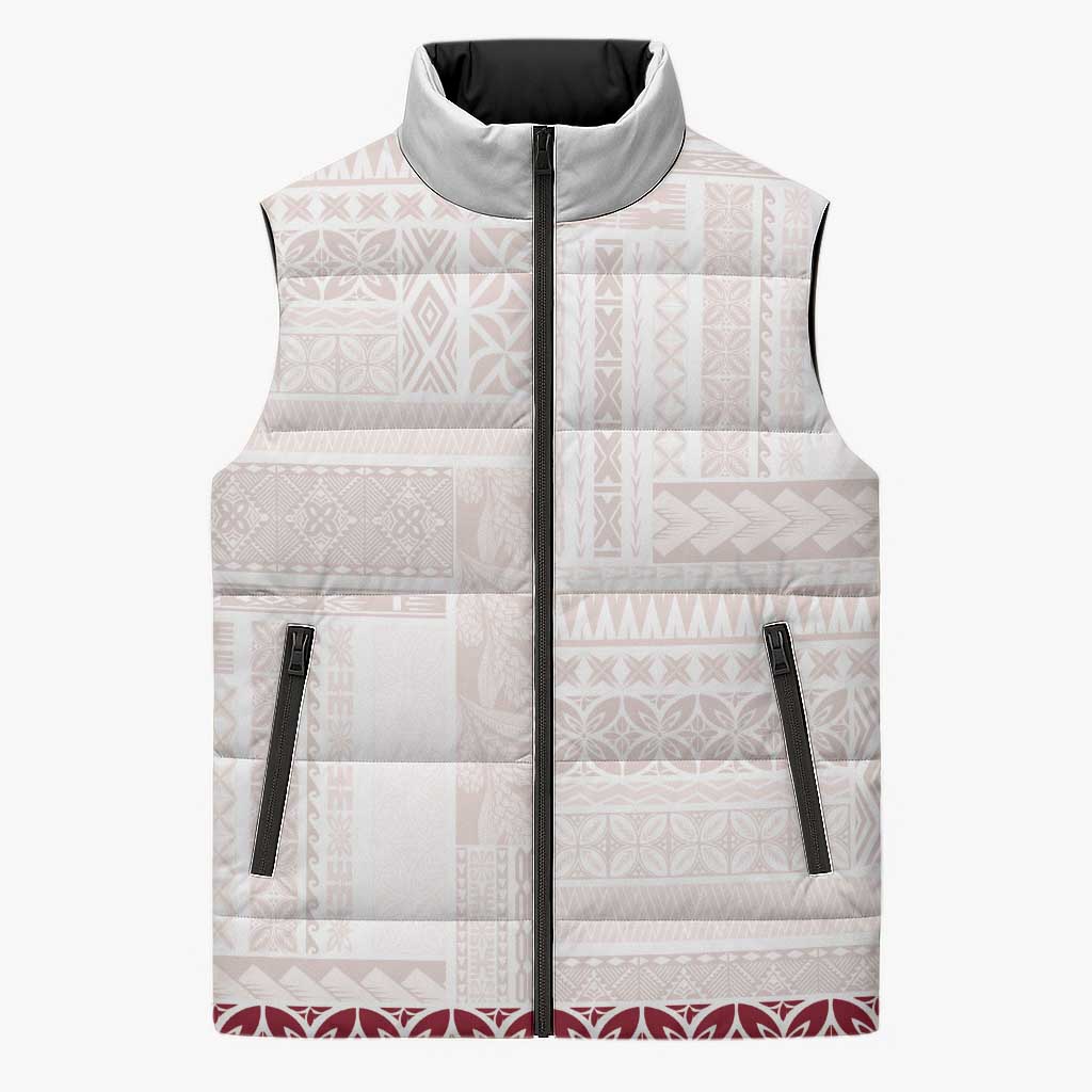 Samoa Siapo Red Trimmed Sleeveless Puffer Jacket Samoa White Sunday - Polynesian Pride