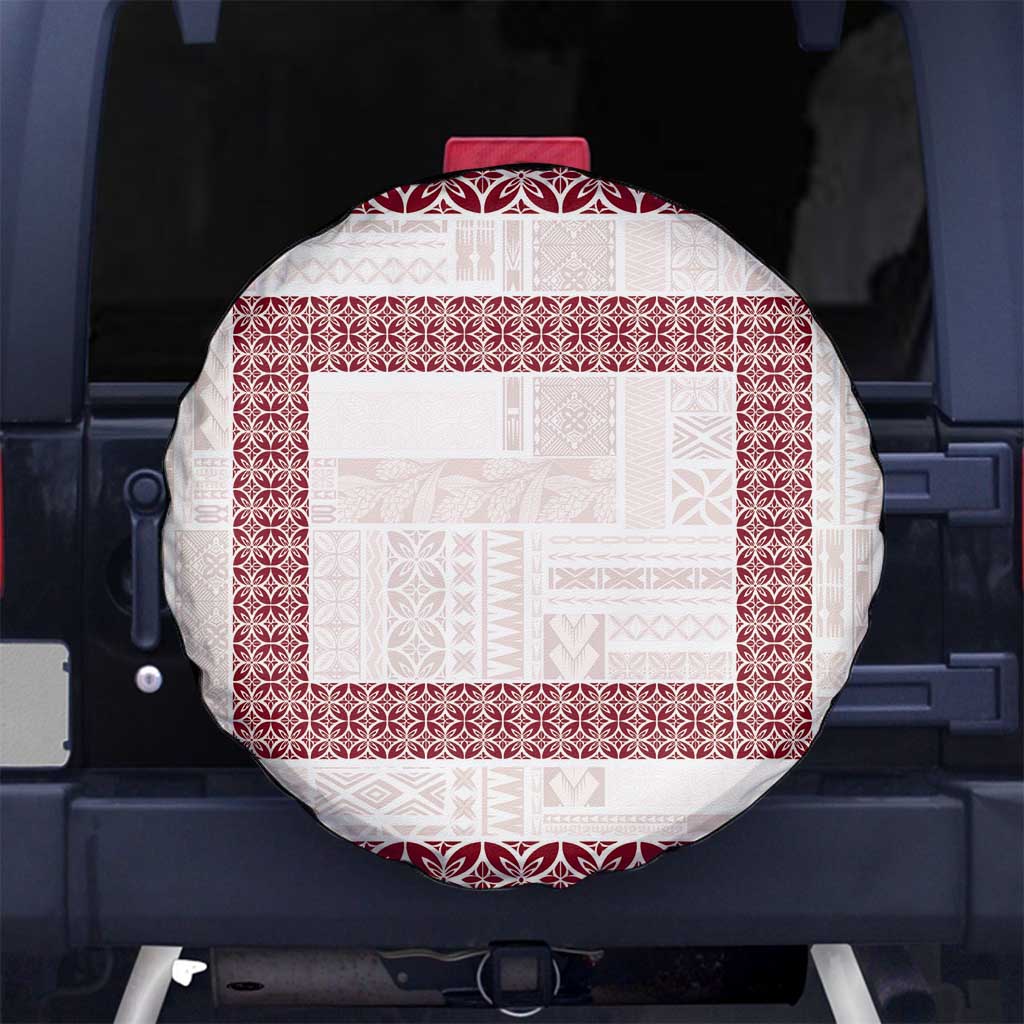 Samoa Siapo Red Trimmed Spare Tire Cover Samoa White Sunday - Polynesian Pride
