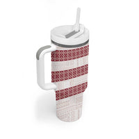 Samoa Siapo Red Trimmed Tumbler With Handle Samoa White Sunday - Polynesian Pride