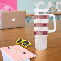 Samoa Siapo Red Trimmed Tumbler With Handle Samoa White Sunday - Polynesian Pride