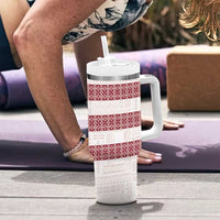 Samoa Siapo Red Trimmed Tumbler With Handle Samoa White Sunday - Polynesian Pride