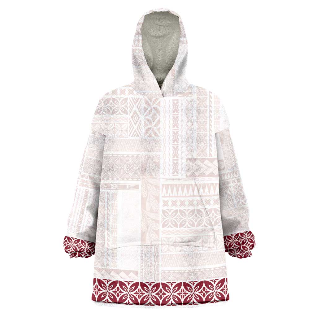 Samoa Siapo Red Trimmed Wearable Blanket Hoodie Samoa White Sunday - Polynesian Pride