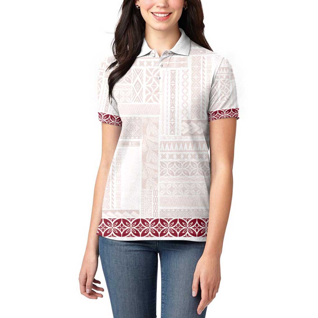 Samoa Siapo Red Trimmed Women Polo Shirt Samoa White Sunday - Polynesian Pride