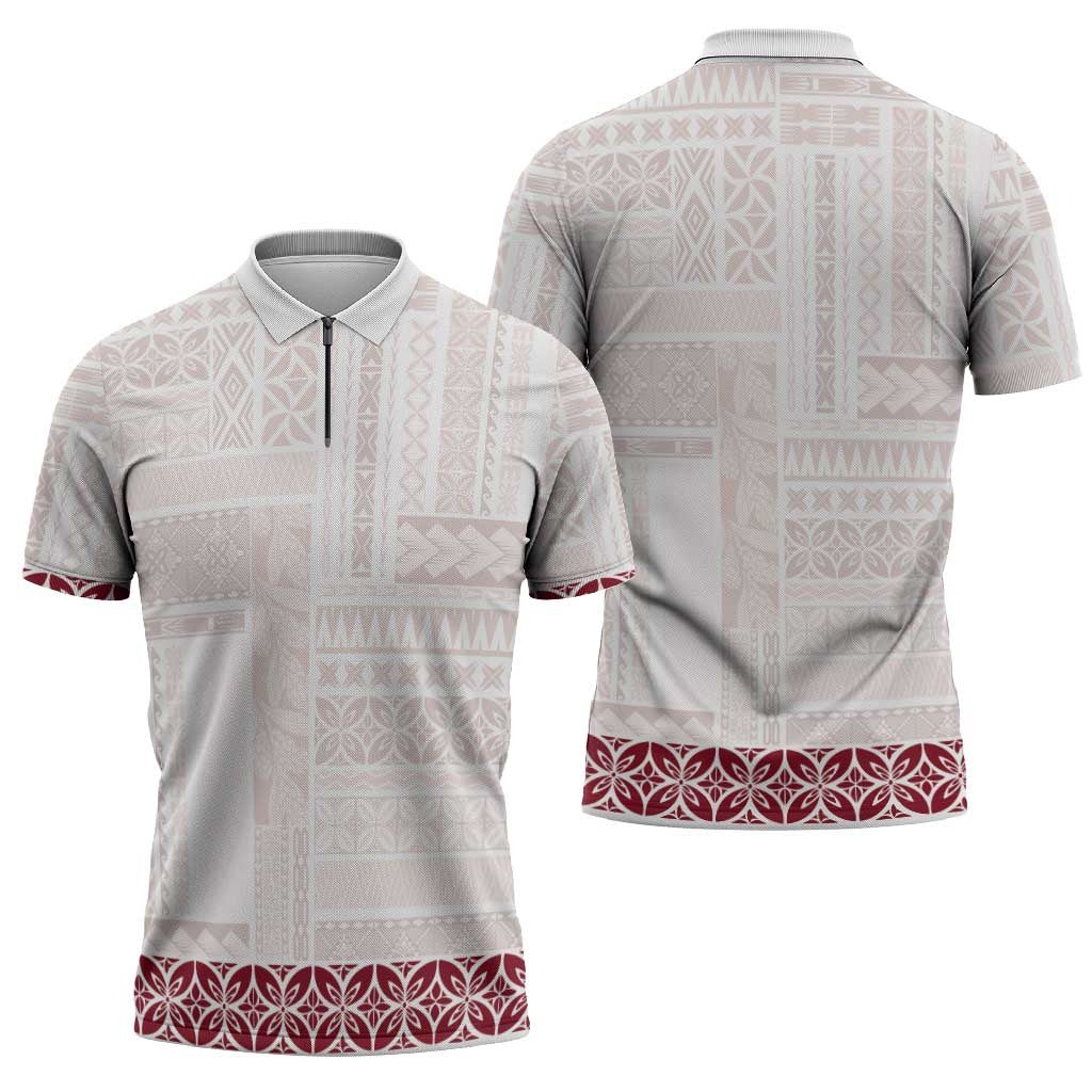 Samoa Siapo Red Trimmed Zipper Polo Shirt Samoa White Sunday - Polynesian Pride