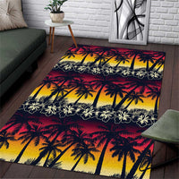 Hawaii Hibiscus Palm Tree Sunset Area Rug Tropical Style - Polynesian Pride