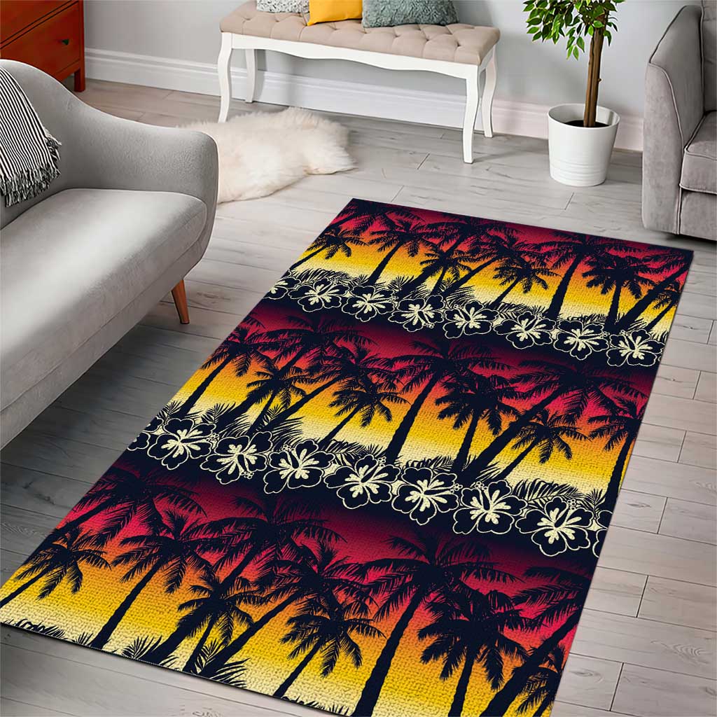 Hawaii Hibiscus Palm Tree Sunset Area Rug Tropical Style - Polynesian Pride