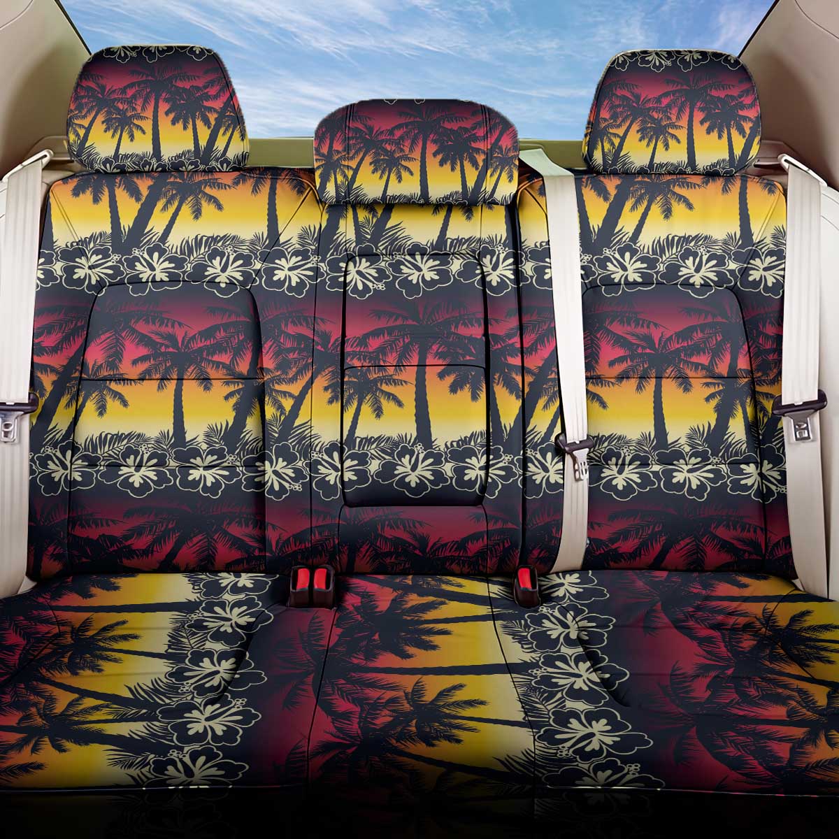 Hawaii Hibiscus Palm Tree Sunset Back Car Seat Cover Tropical Style - Polynesian Pride