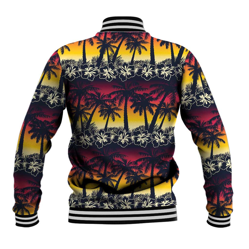Hawaii Hibiscus Palm Tree Sunset Baseball Jacket Tropical Style - Polynesian Pride
