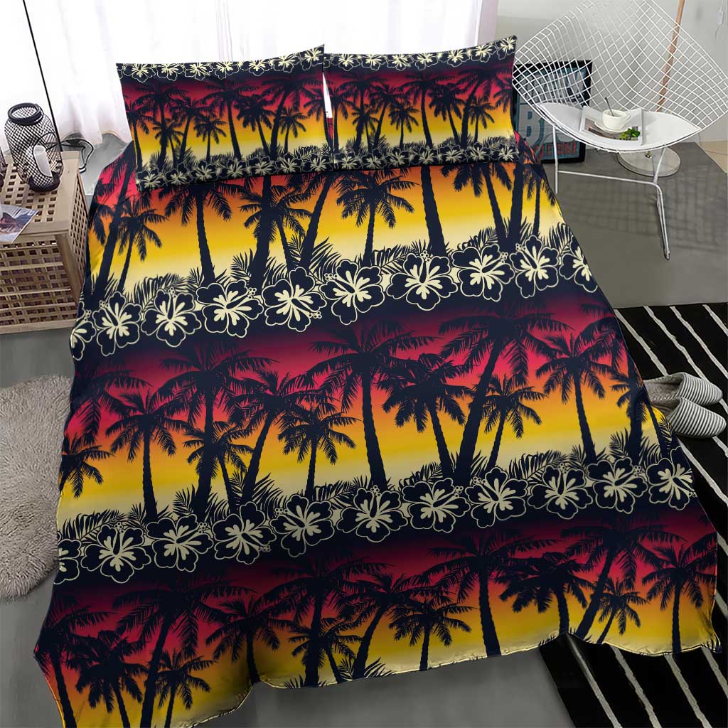 Hawaii Hibiscus Palm Tree Sunset Bedding Set Tropical Style - Polynesian Pride