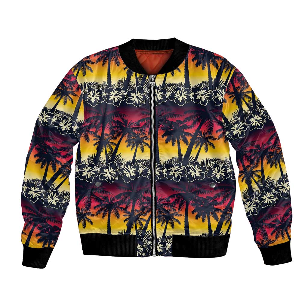 Hawaii Hibiscus Palm Tree Sunset Bomber Jacket Tropical Style LT01 Unisex Multicolor - Polynesian Pride