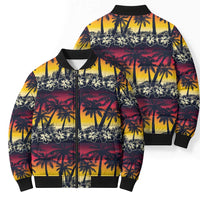 Hawaii Hibiscus Palm Tree Sunset Bomber Puffer Jacket Tropical Style - Polynesian Pride
