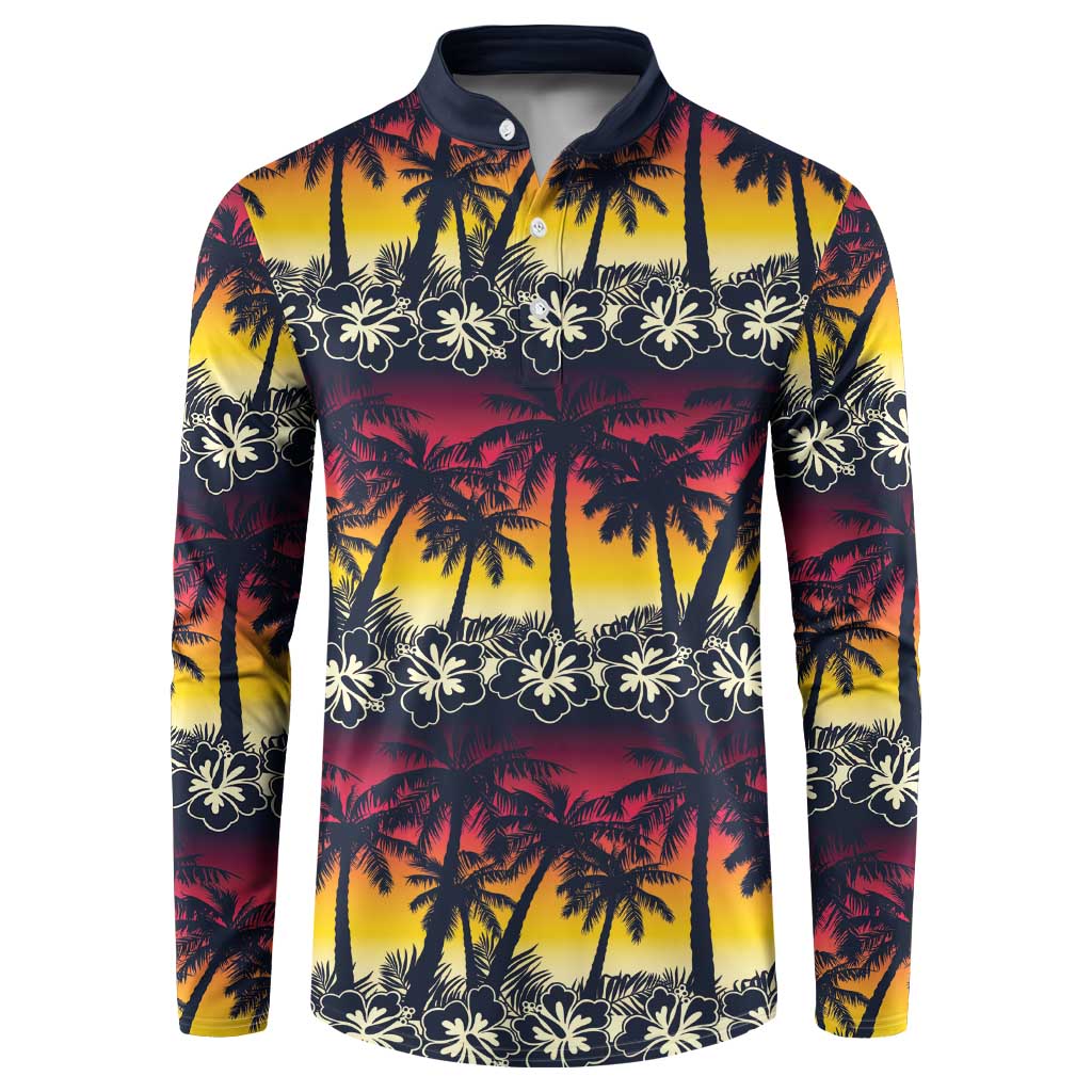 Hawaii Hibiscus Palm Tree Sunset Button Sweatshirt Tropical Style - Polynesian Pride