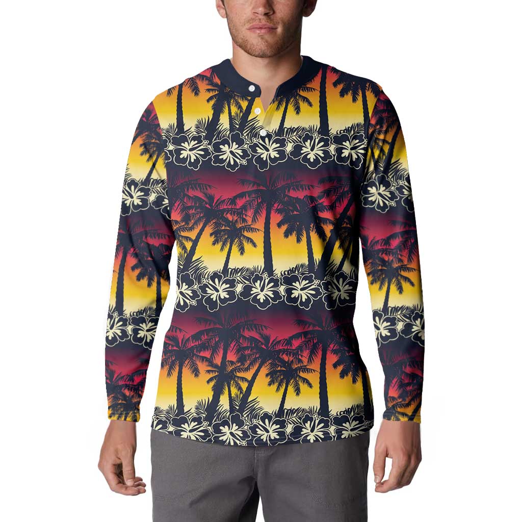 Hawaii Hibiscus Palm Tree Sunset Button Sweatshirt Tropical Style - Polynesian Pride