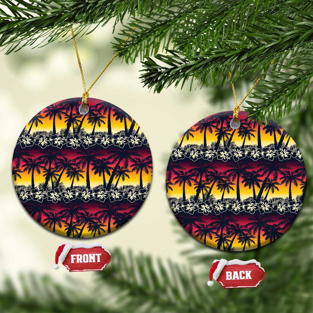 Hawaii Hibiscus Palm Tree Sunset Ceramic Ornament Tropical Style - Polynesian Pride