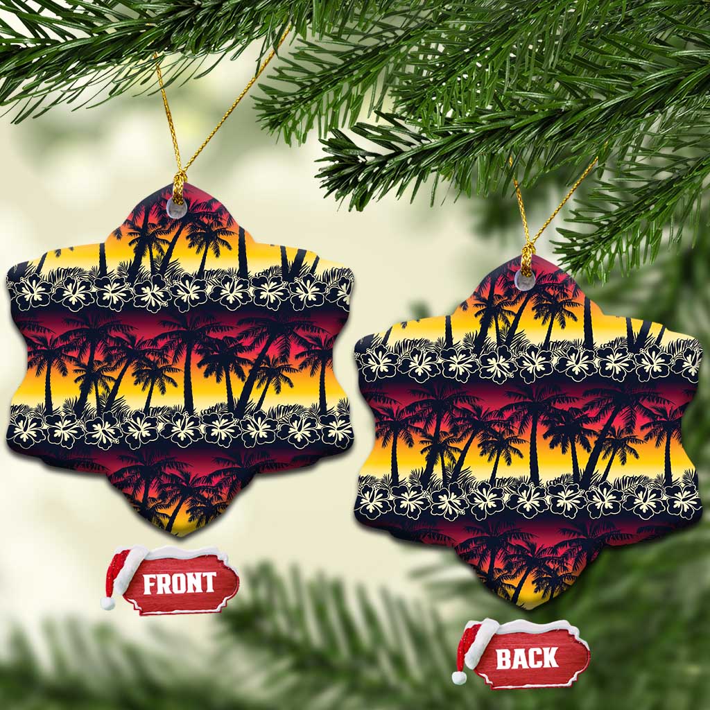 Hawaii Hibiscus Palm Tree Sunset Ceramic Ornament Tropical Style - Polynesian Pride