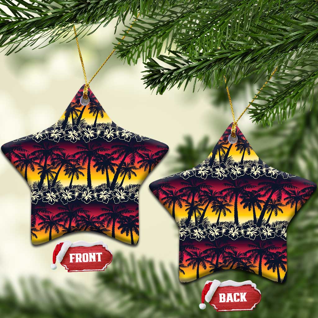 Hawaii Hibiscus Palm Tree Sunset Ceramic Ornament Tropical Style - Polynesian Pride