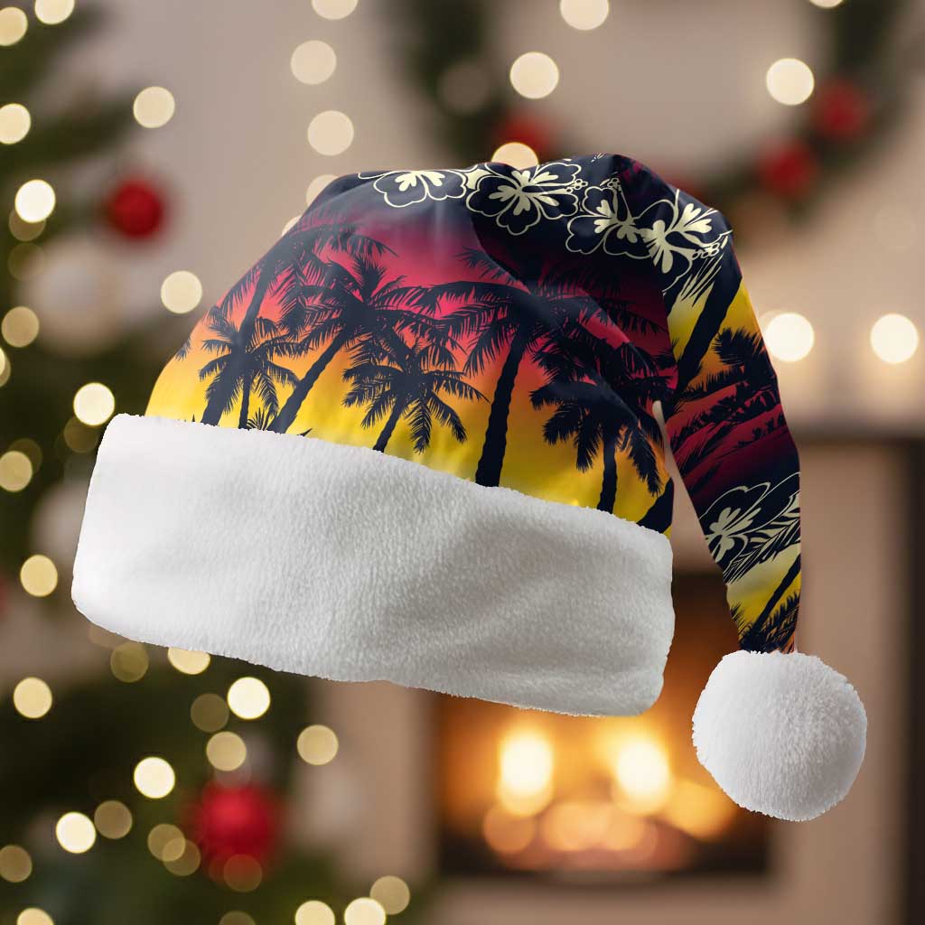 Hawaii Hibiscus Palm Tree Sunset Christmas Santa Hat Tropical Style - Polynesian Pride