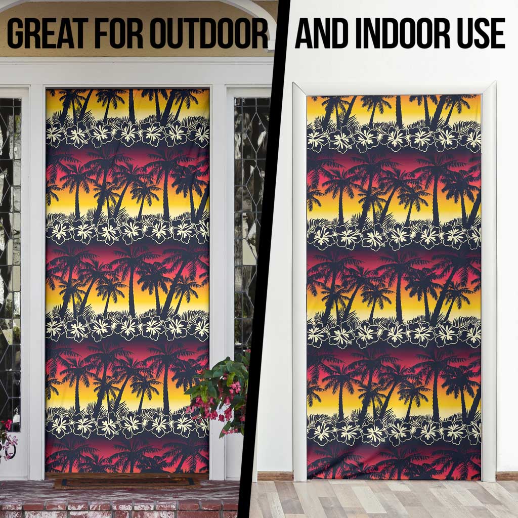 Hawaii Hibiscus Palm Tree Sunset Door Cover Tropical Style - Polynesian Pride