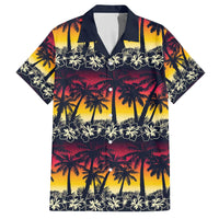 Hawaii Hibiscus Palm Tree Sunset Family Matching Off The Shoulder Long Sleeve Dress and Hawaiian Shirt Tropical Style - Polynesian Pride