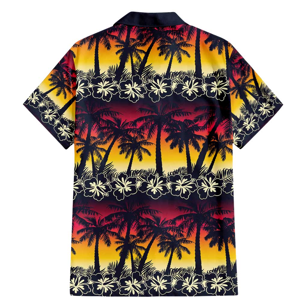 Hawaii Hibiscus Palm Tree Sunset Family Matching Off Shoulder Maxi Dress and Hawaiian Shirt Tropical Style - Polynesian Pride