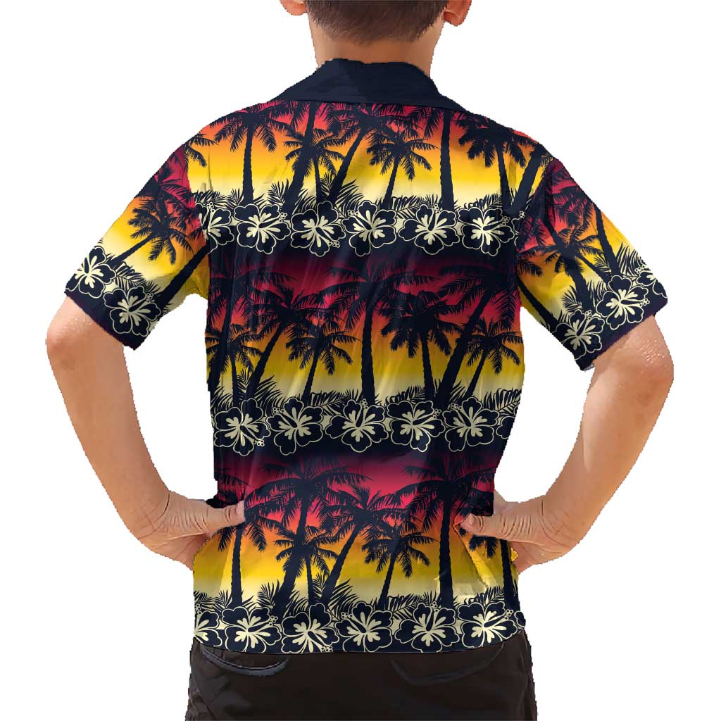 Hawaii Hibiscus Palm Tree Sunset Family Matching Short Sleeve Bodycon Dress and Hawaiian Shirt Tropical Style - Polynesian Pride