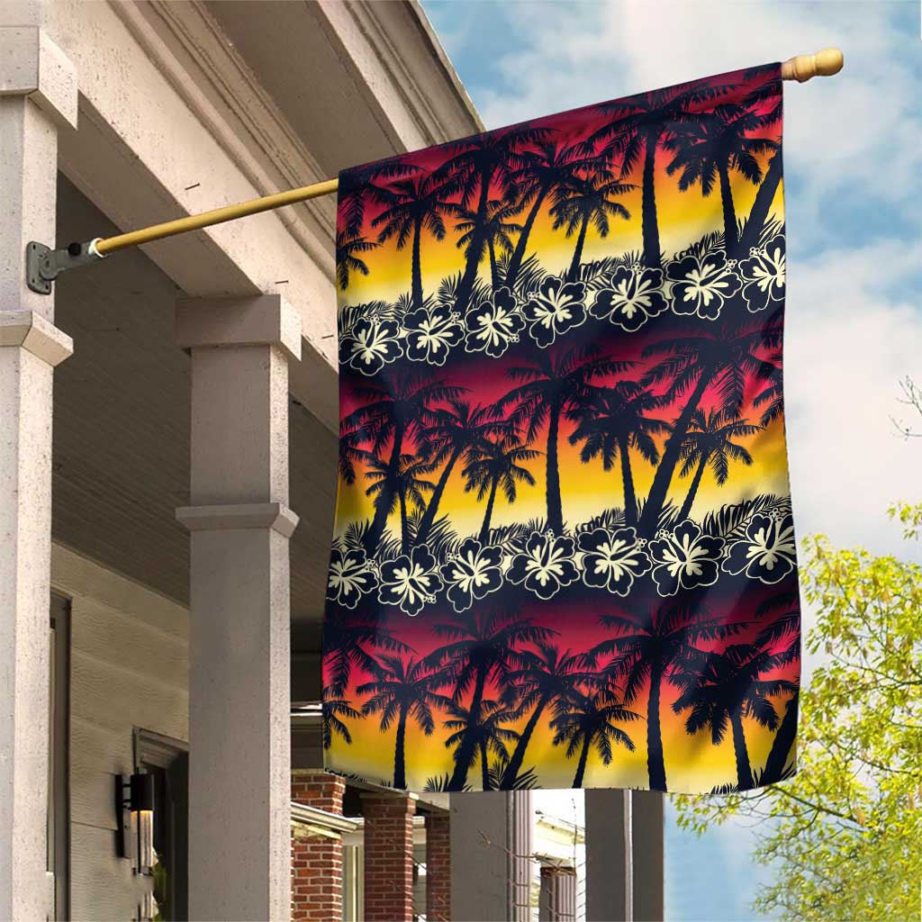Hawaii Hibiscus Palm Tree Sunset Garden Flag Tropical Style - Polynesian Pride