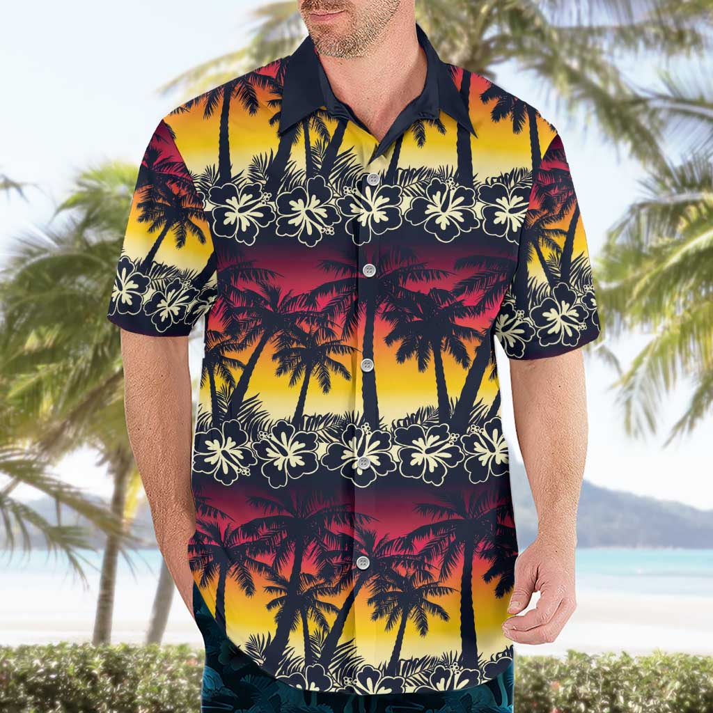 Hawaii Hibiscus Palm Tree Sunset Hawaiian Shirt Tropical Style - Polynesian Pride