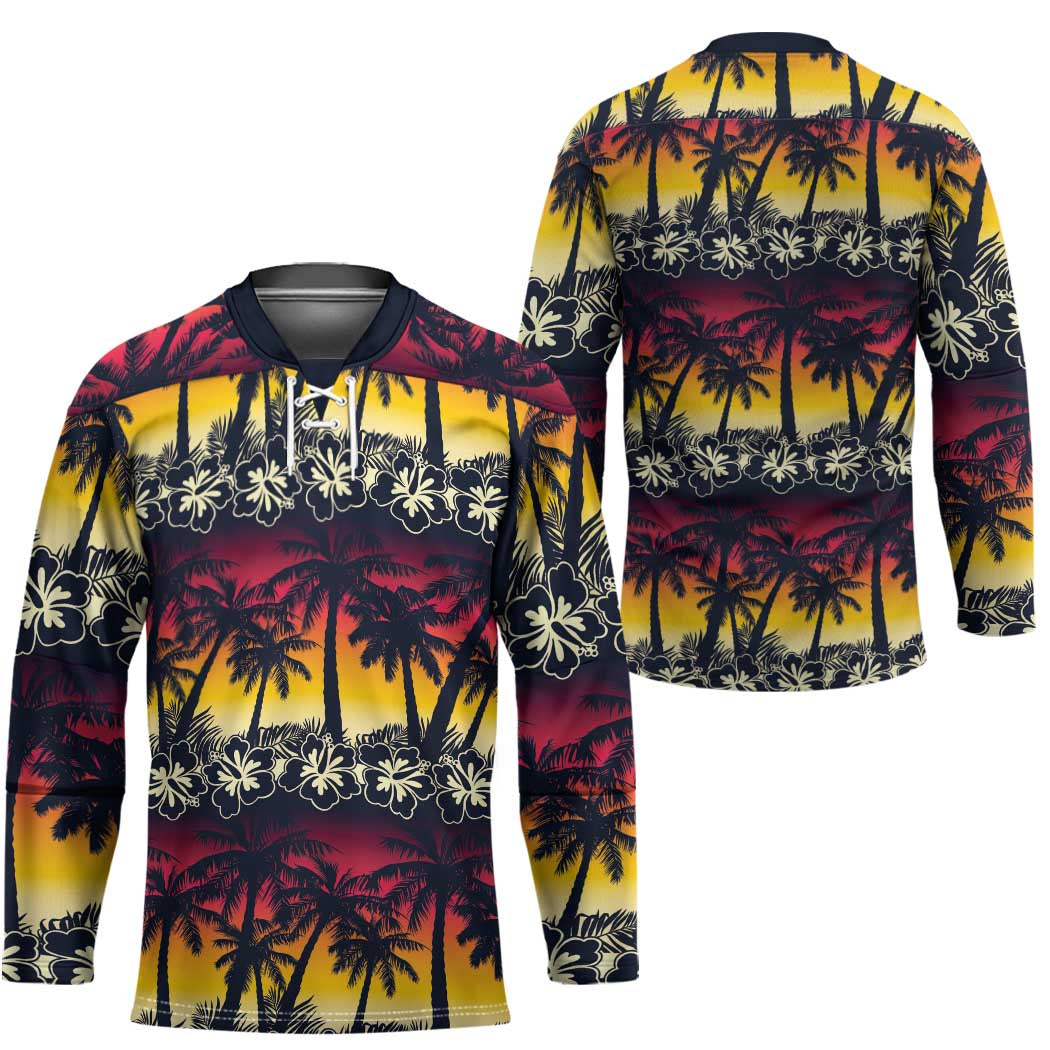 Hawaii Hibiscus Palm Tree Sunset Hockey Jersey Tropical Style LT01 - Polynesian Pride