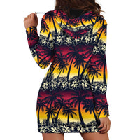 Hawaii Hibiscus Palm Tree Sunset Hoodie Dress Tropical Style - Polynesian Pride