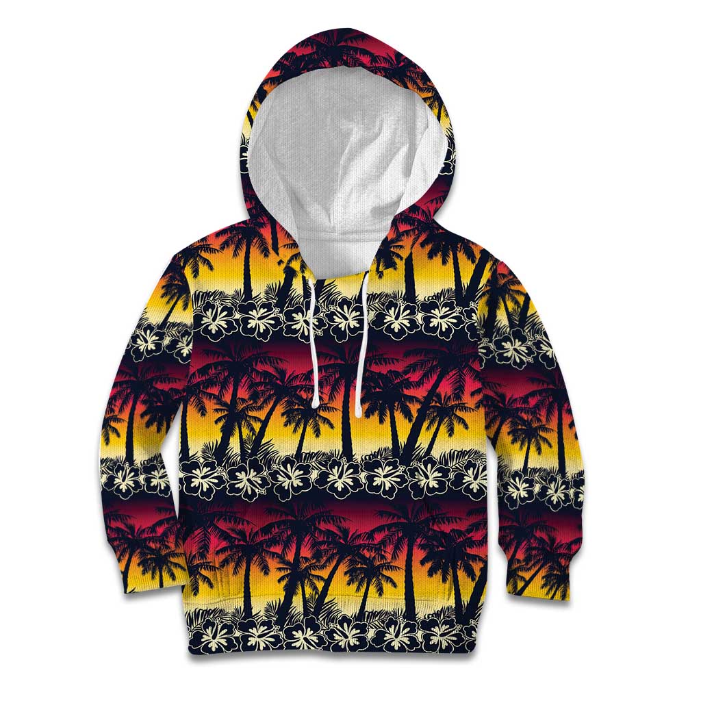 Hawaii Hibiscus Palm Tree Sunset Kid Hoodie Tropical Style - Polynesian Pride