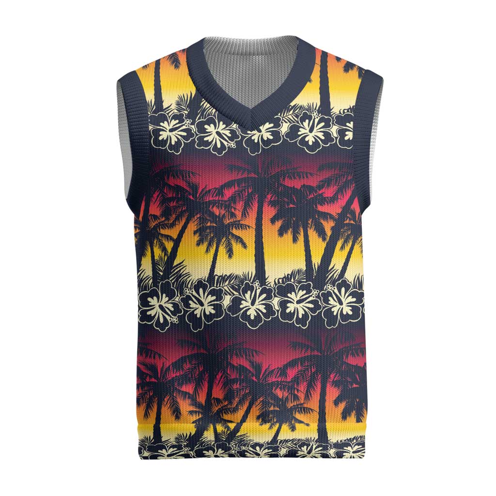 Hawaii Hibiscus Palm Tree Sunset Christmas Knitted V-Neck Vest Tropical Style LT01 Multicolor - Polynesian Pride