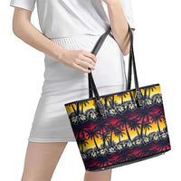 Hawaii Hibiscus Palm Tree Sunset Leather Tote Bag Tropical Style - Polynesian Pride