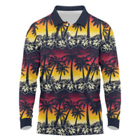 Hawaii Hibiscus Palm Tree Sunset Long Sleeve Polo Shirt Tropical Style - Polynesian Pride