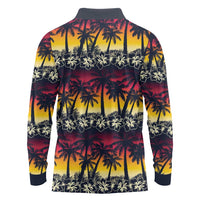 Hawaii Hibiscus Palm Tree Sunset Long Sleeve Polo Shirt Tropical Style - Polynesian Pride